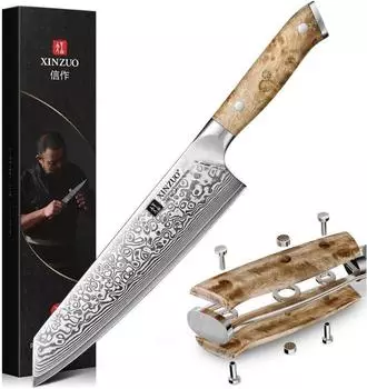 Xinzuo Kiritsuke Kochmesser Damaststahl 21cm Bergahornholz-Griff