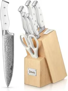 LuxusKollektion Messerblock-Set 7-teilig selbstsch&auml;rfend, Edelstahl, wei&szlig;