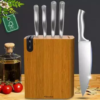 LuxusKollektion Messer-Set 6-teilig mit Holzmesserblock und integriertem Schärfer