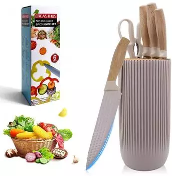 LuxusKollektion Messer-Set 6-teilig, Edelstahl, antihaft, mit Messerblock