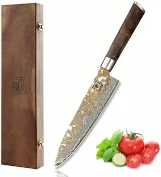 Zayiko MysticMagma Chefmesser 20cm, 67-Lagen-Damaststahl, Ahornwurzelholz-Griff
