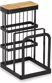 Zeller Messerblock mit Brettchenst&auml;nder, Metall/Bambus, schwarz (27455)