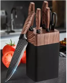 LuxusKollektion Messerblock-Set 7-teilig, Edelstahlklingen, schwarz (mit integriertem Sch&auml;rfer)
