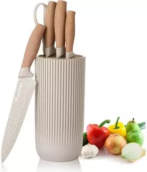 LuxusKollektion Messer-Set 6-teilig, Edelstahl antihaft, khaki, mit Messerblock