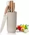 LuxusKollektion Messer-Set 6-teilig, Edelstahl antihaft, khaki, mit Messerblock