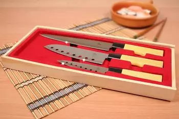 Westfalia Asia Messer-Set, 3-tlg., Holz-Etui, rostfreier Stahl (WF-1000491)