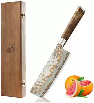 Zayiko MysticMagma Nakiri 17cm, 67-Lagen Damaststahl, Ahornwurzelholzgriff (MysticMagma)