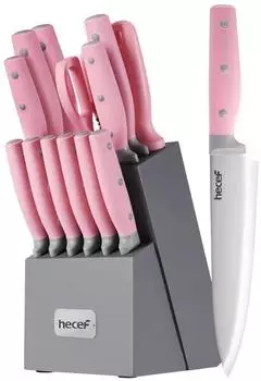LuxusKollektion Messerblock-Set 14-teilig mit Holzblock, Edelstahl, rosa