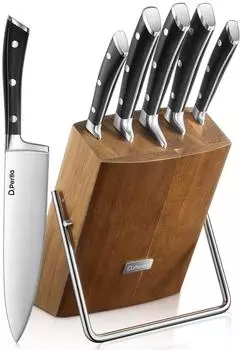 LuxusKollektion Messerblock-Set 6-teilig, Edelstahl X50Cr15, Holzblock braun