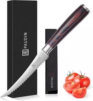 Paudin Tomatenmesser 13cm S&auml;gezahnklinge, Edelstahl, Holzgriff