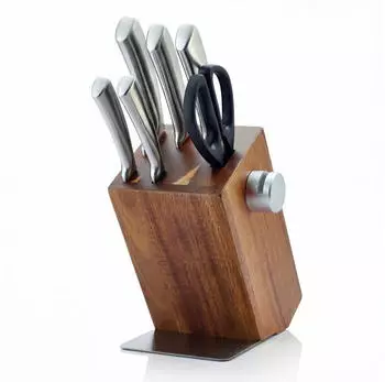 Arendo Messerblock 6-teilig, Holzblock, Edelstahlmesser, inkl. Schärfer und Schere (308380)