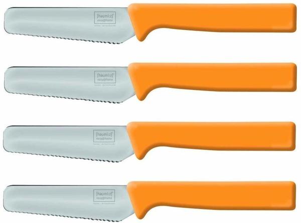 Hansi - Siebert GmbH & Co KG 4 Stück homiez Frühstücksmesser KNIFE orange, Brötchenmesser, Tafelmesser, Brotzeitmesser, Wellenschliff, Soft-Griff