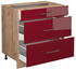 VICCO Schubladenunterschrank Fame-Line 80 cm Eiche/Bordeaux-Rot Hochglanz modern 3 Schubladen