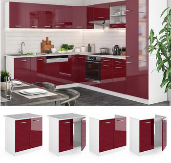 VICCO R-Line Sp&uuml;lenunterschrank 80cm 2-trg. ohne Arbeitsplatte Bordeaux Hochglanz