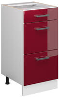 K&uuml;chenunterschrank R-line, Bordeaux Hochglanz, 40 Cm Mit Schubladen, Ohne