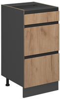 K&uuml;chenunterschrank R-line, Goldkraft Eiche, 40 Cm J-shape, Mit Schubladen, Ohne