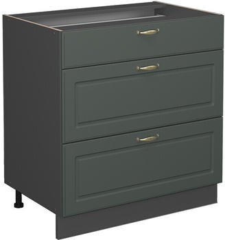 VICCO Schubladenunterschrank Fame-Line 80 cm Anthrazit/Gr&uuml;n-Gold Landhaus 3 Schubladen
