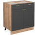 VICCO Schubladenunterschrank Fame-Line 80 cm Eiche/Anthrazit-Gold Landhaus 2 Schubladen