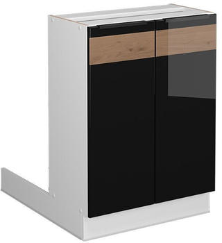 Livinity Kücheninsel Fame-Line, 60 cm ohne Arbeitsplatte, Schwarz Eiche hochglanz/Weiß