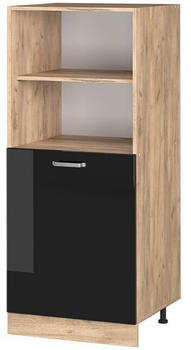 VICCO Herdumbauschrank R-Line 60 cm Schwarz Hochglanz/Goldkraft Eiche