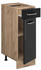 Livinity Küchenunterschrank R-Line, 30 cm ohne Arbeitsplatte, Schwarz Hochglanz/Goldkraft Eiche