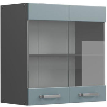 Livinity K&uuml;chenschrank Glas R-Line, 60 cm, Blau-Grau/Anthrazit