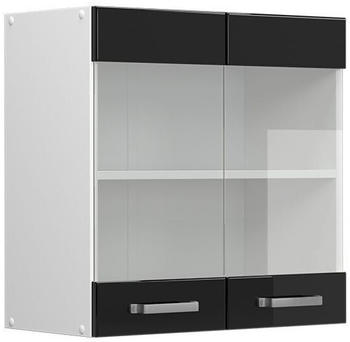 Livinity Küchenschrank Glas R-Line, 60 cm, Schwarz Hochglanz/Weiß
