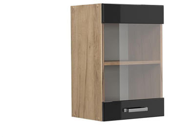 Livinity K&uuml;chenschrank Glas R-Line, 40 cm, Schwarz Hochglanz/Goldkraft Eiche
