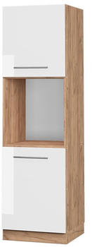 Livinity Herdumbauschrank Fame-Line, 60 cm offen, Wei&szlig; Hochglanz/Goldkraft Eiche