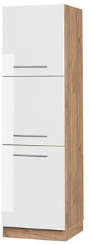 Livinity Herdumbauschrank Fame-Line, 60 cm, Wei&szlig; Hochglanz/Goldkraft Eiche