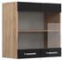 Livinity Küchenschrank Glas R-Line, 60 cm, Schwarz Hochglanz/Goldkraft Eiche