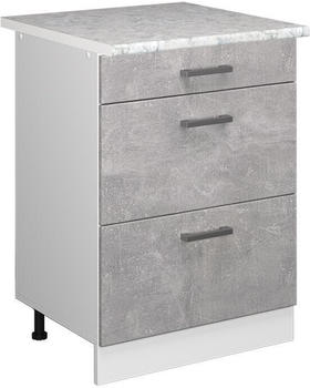 Livinity Küchenunterschrank R-Line, 60 cm mit Schubladen, und Arbeitsplatte, Beton/Weiß