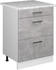 Livinity Küchenunterschrank R-Line, 60 cm mit Schubladen, und Arbeitsplatte, Beton/Weiß