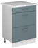 Livinity Küchenunterschrank R-Line, 60 cm mit Schubladen, und Arbeitsplatte, Blau-Grau/Weiß