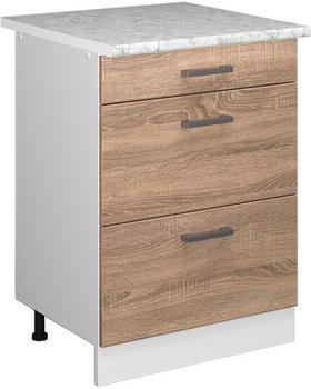 Livinity K&uuml;chenunterschrank R-Line, 60 cm mit Schubladen, und Arbeitsplatte, Sonoma/Wei&szlig;