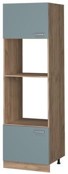 Livinity Mikrowellenschrank R-Line, 60 cm, Blau-Grau/Goldkraft Eiche