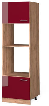 Livinity Mikrowellenschrank R-Line, 60 cm, Bordeaux Hochglanz/Goldkraft Eiche