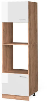 Livinity Mikrowellenschrank R-Line, 60 cm, Wei&szlig; Hochglanz/Goldkraft Eiche