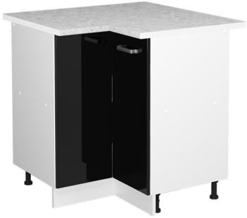 Livinity Eckschrank R-Line, 75.6 cm mit Arbeitsplatte, Schwarz Hochglanz/Wei&szlig;