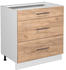 Livinity Küchenunterschrank Fame-Line, 80 cm mit 3 Schubladen, ohne Arbeitsplatte, Goldkraft Eiche/Weiß