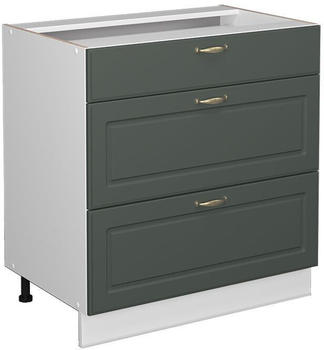 Livinity K&uuml;chenunterschrank Fame-Line, 80 cm mit 3 Schubladen, ohne Arbeitsplatte, Gr&uuml;n-Gold Landhaus/Wei&szlig;