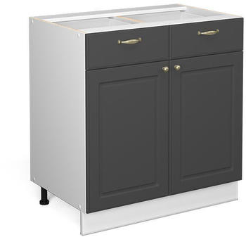 Livinity K&uuml;chenunterschrank Fame-Line, 80 cm ohne Arbeitsplatte, Anthrazit-Gold/Wei&szlig;
