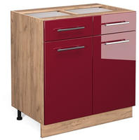 Vicco - K&uuml;chenunterschrank Fame-line, Bordeaux Hochglanz, 80 Cm Ohne Arbeitsplatte