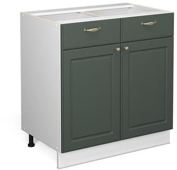 Livinity K&uuml;chenunterschrank Fame-Line, 80 cm ohne Arbeitsplatte, Gr&uuml;n-Gold Landhaus/Wei&szlig;