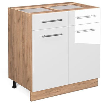 Livinity Küchenunterschrank Fame-Line, 80 cm ohne Arbeitsplatte, Weiß Hochglanz/Goldkraft Eiche