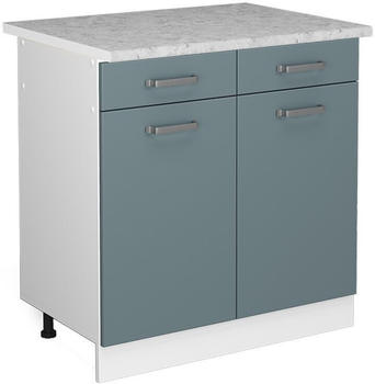 Livinity K&uuml;chenunterschrank R-Line, 80 cm mit Arbeitsplatte, Blau-Grau/Wei&szlig;