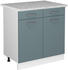 Livinity Küchenunterschrank R-Line, 80 cm mit Arbeitsplatte, Blau-Grau/Weiß