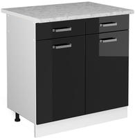 K&uuml;chenunterschrank R-line, Schwarz Hochglanz, 80 Cm , Ap Marmor, Vicco