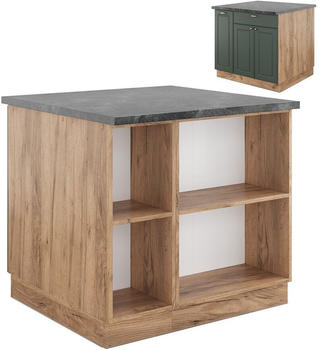 Livinity K&uuml;cheninsel Fame-Line, 90 cm mit Schublade, ohne Arbeitsplatte, Gr&uuml;n-Gold Landhaus/Goldkraft Eiche