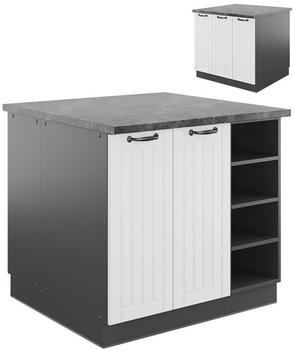 Livinity K&uuml;cheninsel Fame-Line, 90 cm ohne Arbeitsplatte, Wei&szlig; Landhaus/Anthrazit/Anthrazit